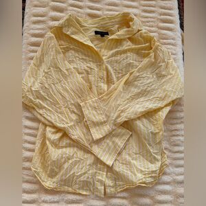 Zara Yellow Striped Button Down Shirt Womens Medium Lightweight Oversized Summer
